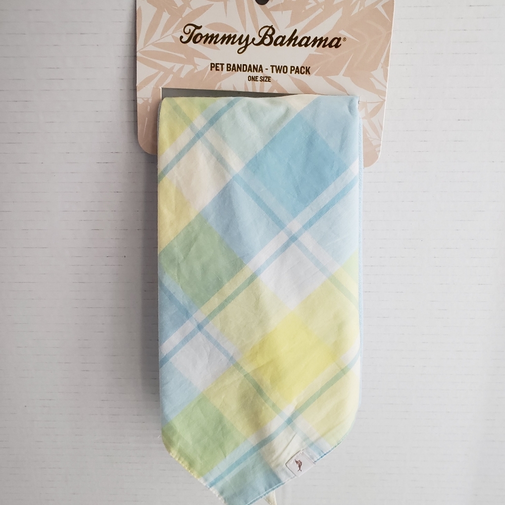 Tommy Bahama Pet Bandana / Scarf 2 Pack Coastal Preppy Plaid Pastel